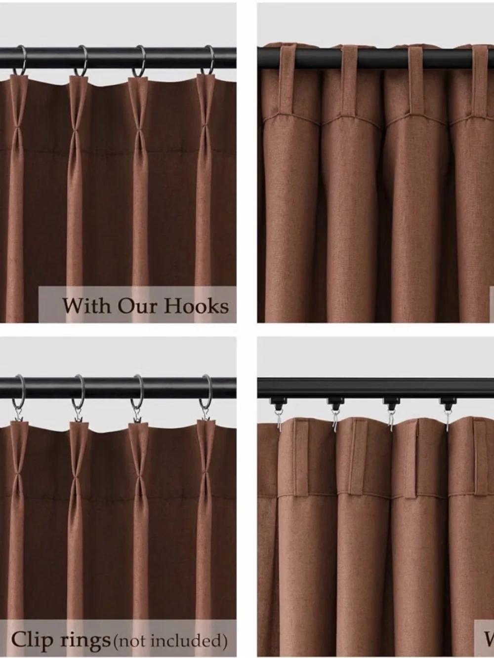 New Aersas Rustic Brown Pinch Pleated Linen Curtains 96 Inch Length 2 Panels
